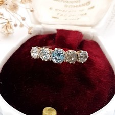 Art deco 5 Stone Paste Sterling Silver Ring: Antique Cocktail - UK J1/2, US 5