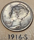 1916 S San Francisco Mercury Dimes Silver 10C .10