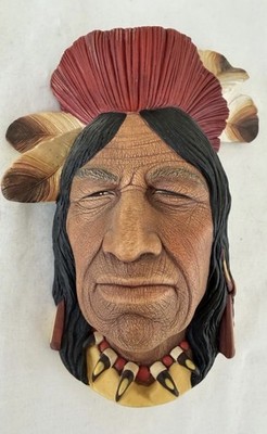 Bossons Native American Chief Wall Plaque Chalkware Head Made In England 8 