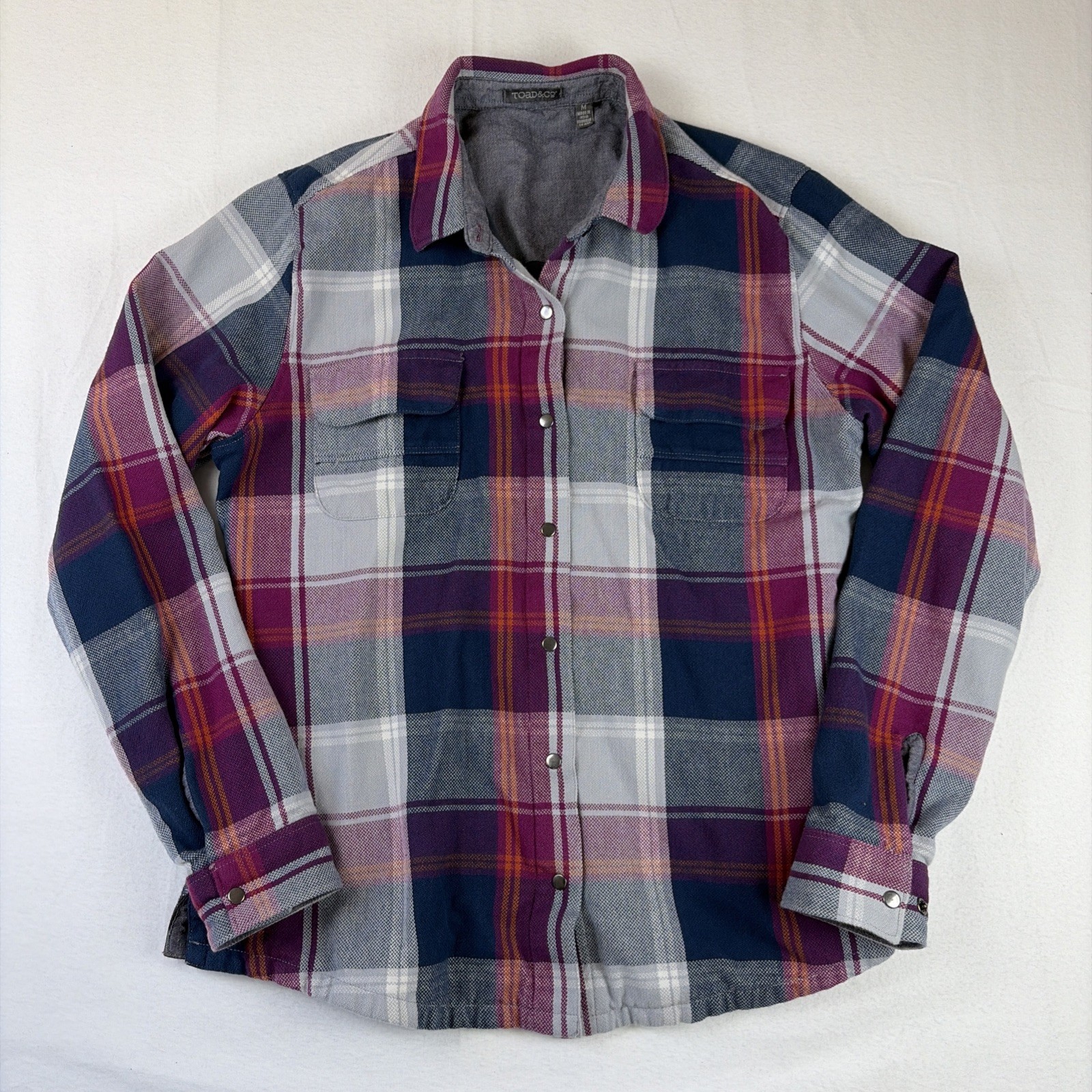 Toad & Co Womens Plaid Mojacette Overshirt Shacket Medium Lined Organic Cotton