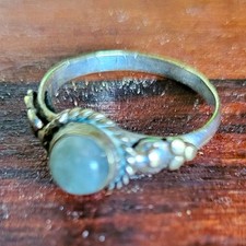 Vintage/antique Band Ring Size N Bezel Set Round Grey Moonstone Gold/Silver