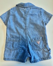 Vintage Baby GUESS Denim Jean Short Romper Collared USA 1990s Cotton