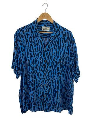 WACKO MARIA Aloha Shirt, XXL, Rayon, Blue, Leopard Print