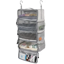 Travel Hanging Packing Cubes 2 Hooks Portable Compression Shelves Medium Grey