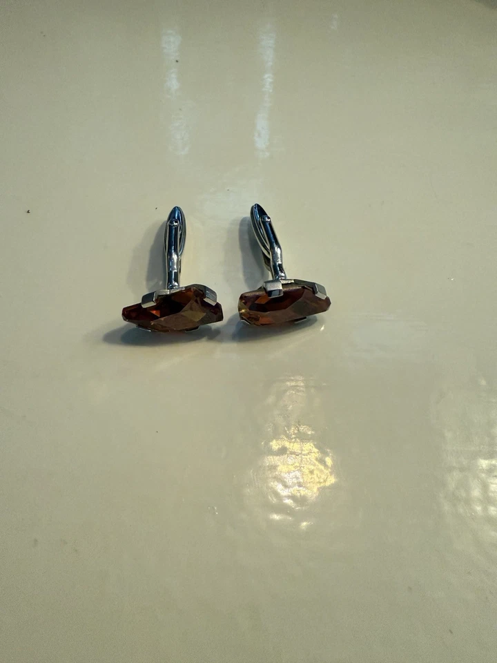 Gemelos Yves Saint Laurent LARGOS ÁMBAR Alto Pulido y Resina Transparente de Alta Calidad Foto 3 de 4