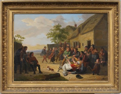 Antique Dutch Old Master Merry-Making Tavern Scene