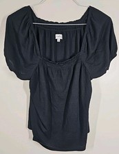 Wonderly Women's Black Top Short Sleeve Casual Blouse Size Small
