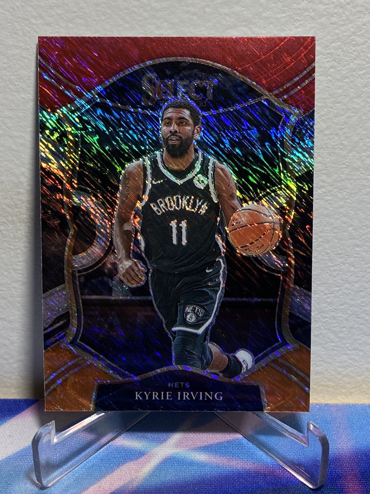2020-21 Panini SELECT Basketball KYRIE IRVING #42 RED WHITE ORANGE SHIMMER
