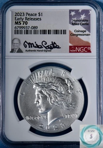 2023 $1 Peace Silver Dollar NGC MS70 Early Releases - Mike Castle Signed