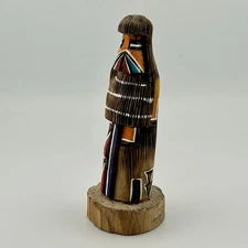 Longhair Kachina Carving Cottonwood Navajo Hopi Style 1970s Signed JB 5″ VTG