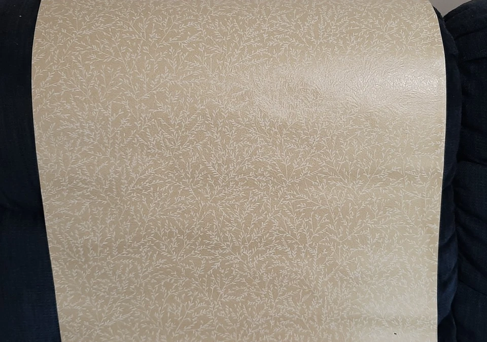 Papel Pintado Vintage Años 70 Diseño Hoja Blanca Grabado en Oro Sin Pegar 4 Doble Foto 2 de 4