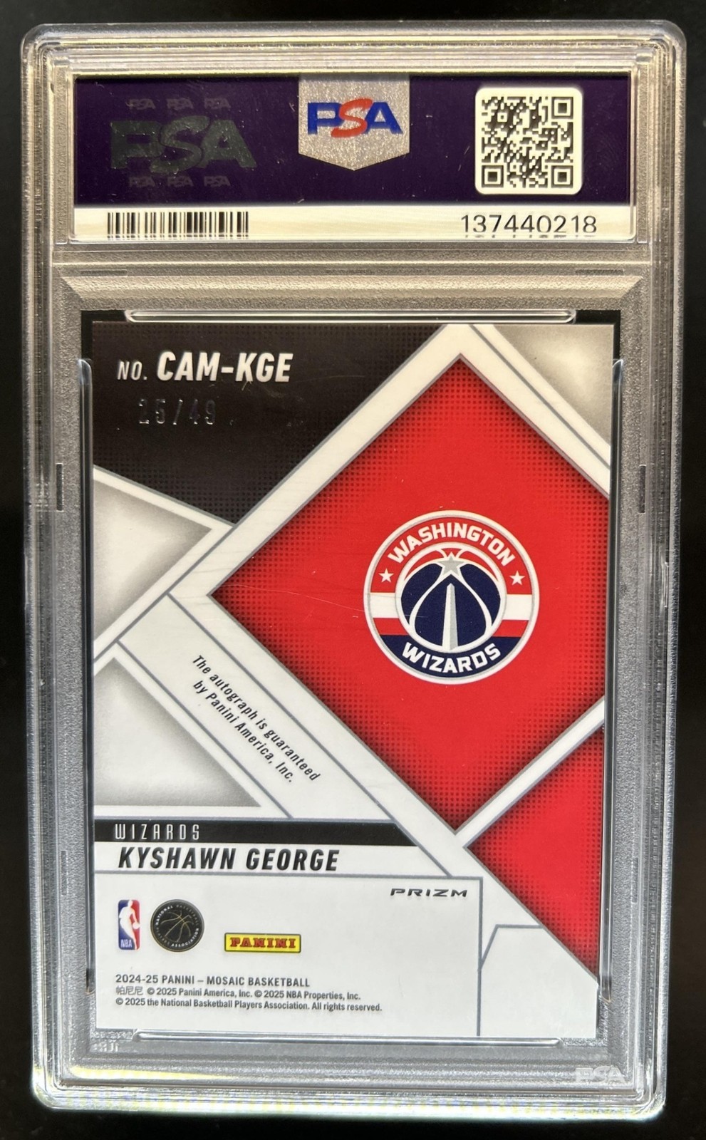 2024-25 Panini Mosaic Kyshawn George Mosaic Collage Auto RC Bronze #/49 PSA 10 view 2