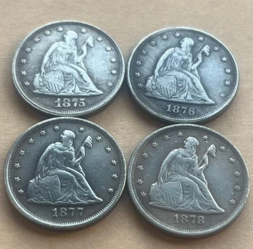 Lot of 4 1875-1878 Twenty-Cent Piece Silver Coin Seated Liberty