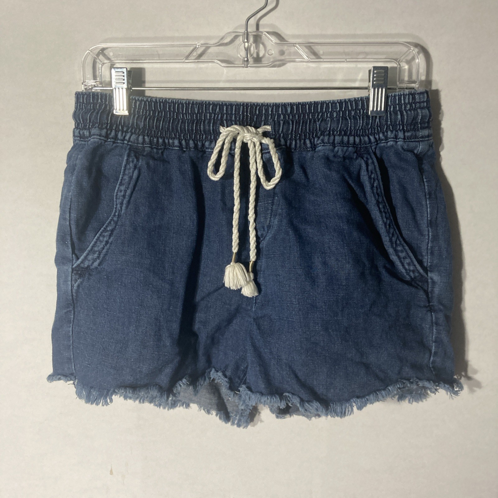 ANN TAYLOR LOFT blue elastic waist drawstring pockets cut off denim shorts S