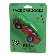 Living Royal Race Car Socks Boys Size 4-8 Green Red Race Track Design