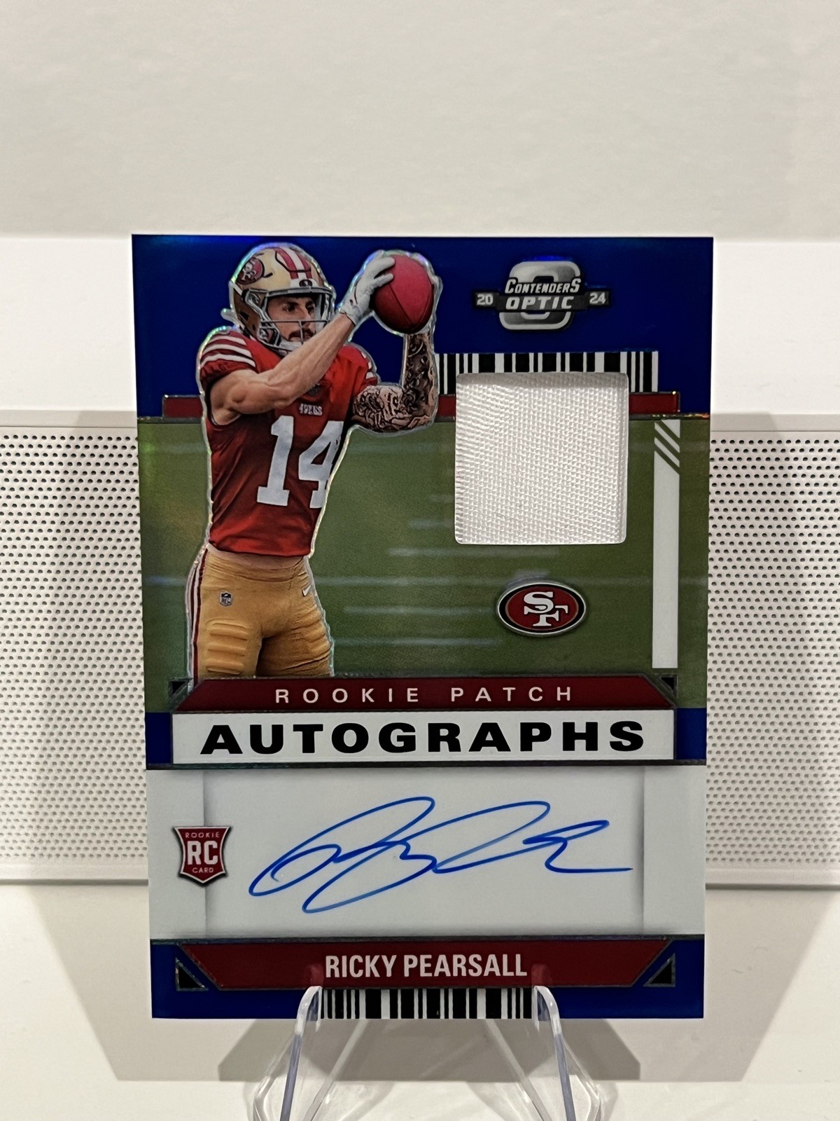 2024 Contenders Optic RICKY PEARSALL Rookie Patch Auto Blue 14/50 JERSEY MATCH!