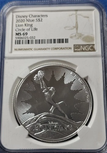 A 1 oz .999 Silver $2 COIN Disney Lion King Circle of Life 2020 NIUE NGC MS69