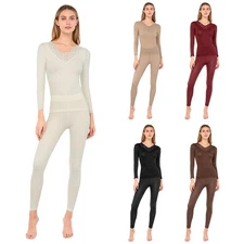 Womens Outfit Long Pants Homewear Ultra Soft Set T-shirt Base Reversible Layer