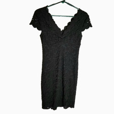 Ambiance Dress Junior's Small Black Lace Over Lining Mini Sheer Cap Sleeves