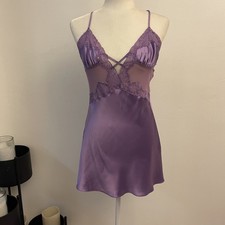 Frederick's of Hollywood S Y2K 90s Lavender Satin  Lace Chemise Slip Lingerie