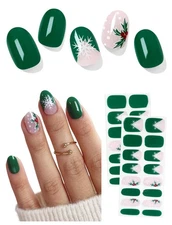 Semi Cured Gel Nail Strips (Holly Leaf N01), Christmas Green, 30 Pcs Gel Nail...