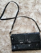 Vintage Black Eel Skin Purse Clutch Handbag with Detachable Shoulder Strap 1960s