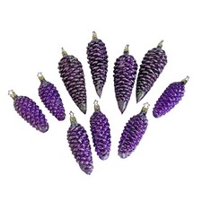 Lot Hand Blown Glass Purple Glitter Pinecone Ornaments West Germany