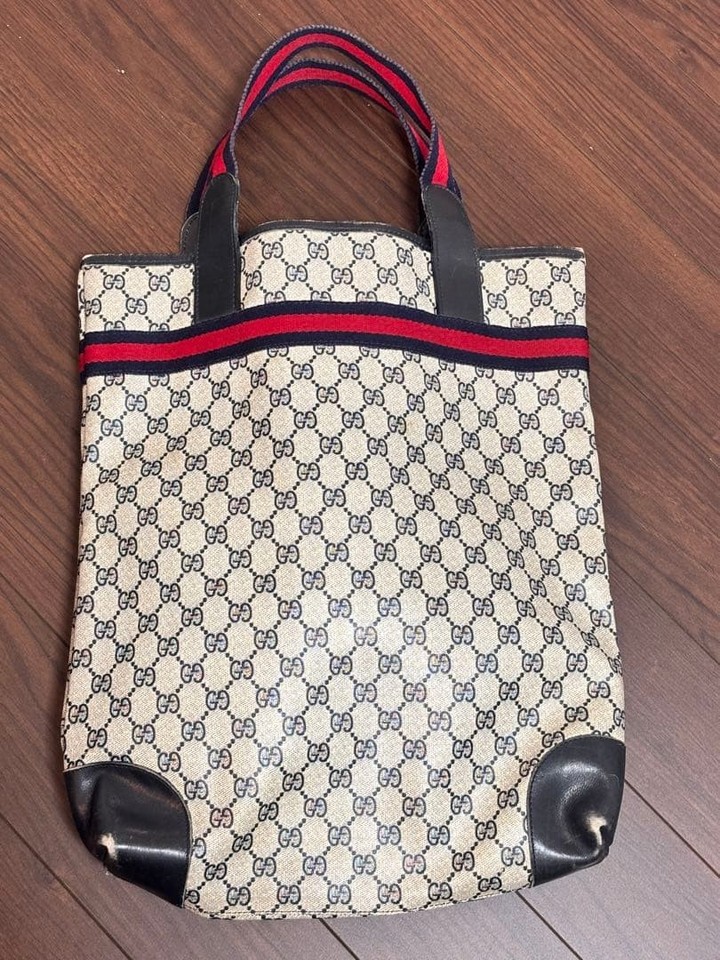 Gucci GG Canvas Tote Bag Beige Leather Durable Unisex Authentic Fashion