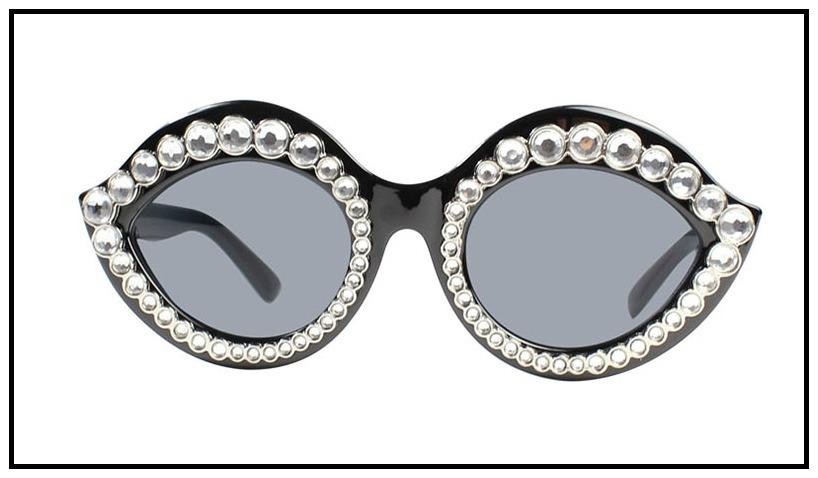 Funky Retro Unique Lip Shape SUN GLASSES Black Frame Bling Crystals Dark Lens image 10