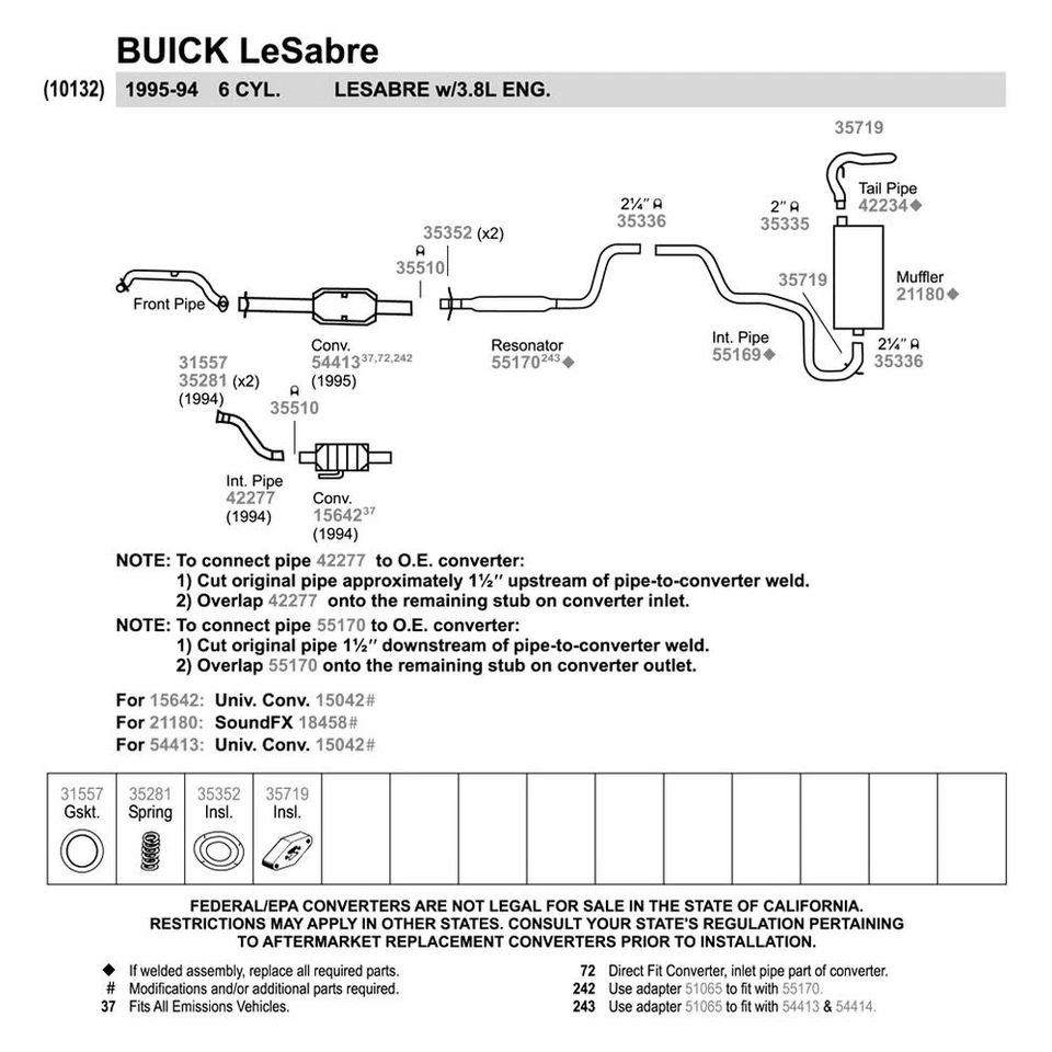 For Pontiac Bonneville 94-99 Walker Aluminized Steel Exhaust Intermediate Pipe Foto 2 de 4