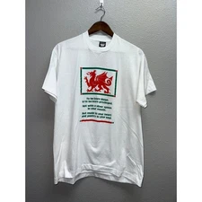 Vintage Welsh Shirt Dragon Graphic Music Poetry White Graphic Screen Stars 90s L