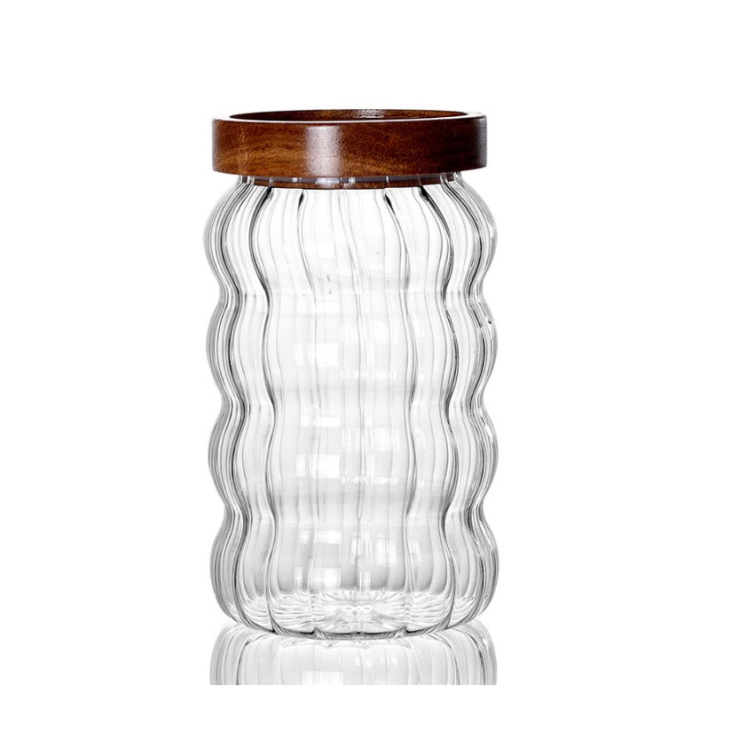 Glass Food Storage Container Jar with Airtight Seal Acacia Wood Lids Clear Gl...