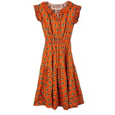 Tucker NYC Orange Floral Cotton Cap Sleeve Tiered Midi Dress XS