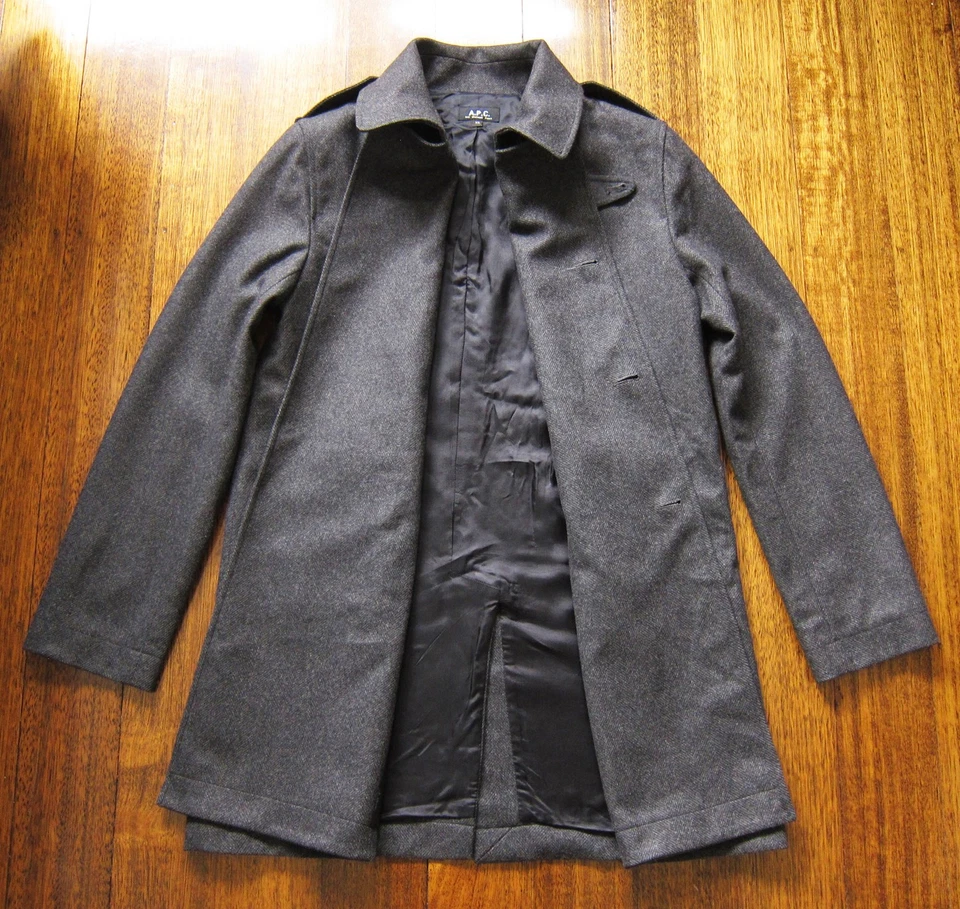 A.P.C Rue Madame Paris Men’s Grey Tweed Wool Double-Breasted Coat (Size XS) - Image 3 of 4