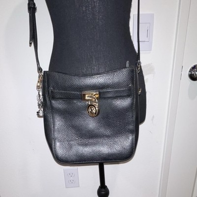 Michael Kors Pebbled Crossbody Bag Black Gold Hardware Adjustable Strap Women's