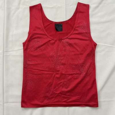 Emo Scene Y2K Red Sparkle Spiderweb Tank Top Size Medium Grunge Alt