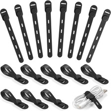 16Pcs Adjustable Silicone Cable Ties, Reusable Cord Organizer for Desk Setup, PC