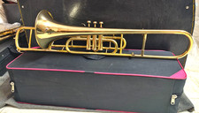 TROMBONE 3 VALVE MADE OF PURE BRASS METAL IN GOLDEN POLISH CASE BOX FREE SHIP