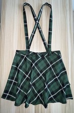 Tripp NYC Small Mini Skirt Suspenders Plaid Green Zippered Punk Goth Emo Alt