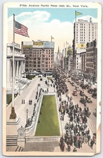 Vintage Fifth Avenue North from 40th St New York Linen Postcard