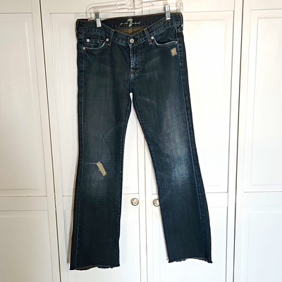 Vintage 7 For All Mankind Y2K Bootcut Jeans Size 28 Dark Wash 100% Cotton Frayed