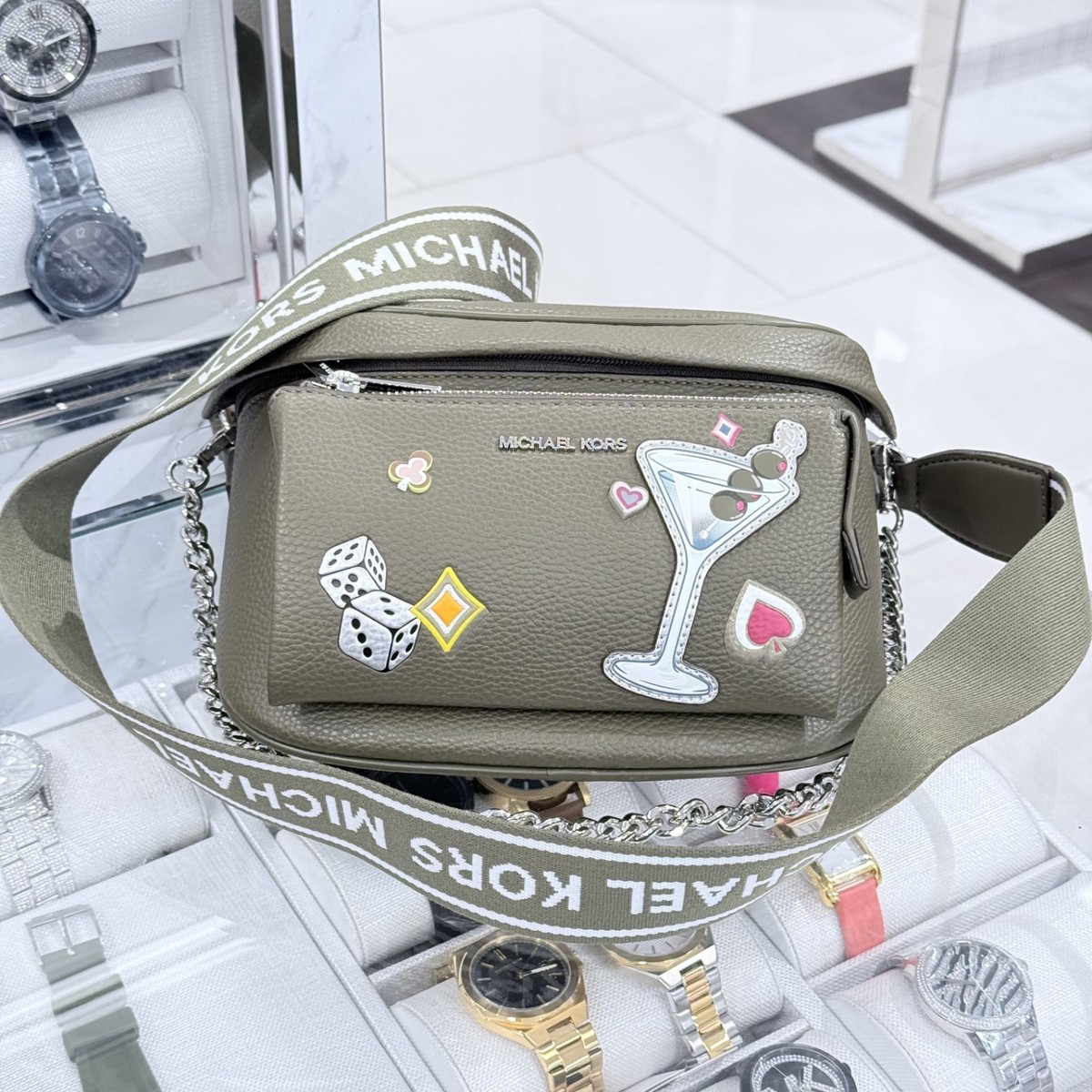 マイケル Michael Kors Slater Medium Chain Sling Pack Crossbody Bag Olive | eBay