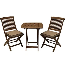 Outdoor Interiors Eucalyptus Wood 3-Piece Foldable Bistro Set, Beige