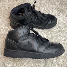 Nike Air Jordan 1 Mid Triple Black Sneaker 554725-030 Youth Size 5Y Women's 6.5