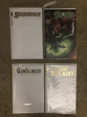 SDCC 2023 McFarlane King Spawn GunSlinger Scorched Gold Foil Blanks & Puppeteer