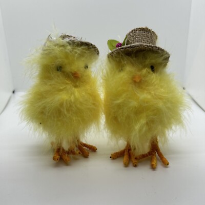 Raz Imports 6'' Chick With Hat Set Of Two Chicks With Fuzzy Feathers