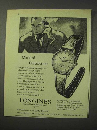 1958 Longines Flagship Watch Ad - Mark 