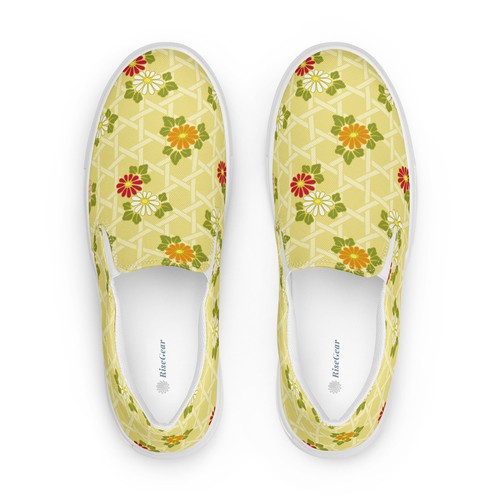 Japanese pattern "Chrysanthemum 7" Women’s slip-on canvas shoes