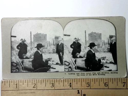 San Francisco Earthquake Stockton Street LITHO Stereoview Antique c1906 Y18805