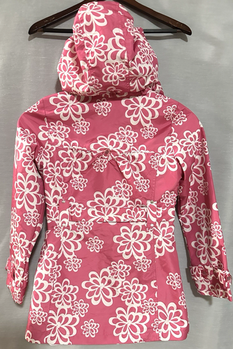London Fog Rain Coat Girls L/14-16 Removable Hoody Pink White Floral Pockets - Picture 4 of 10